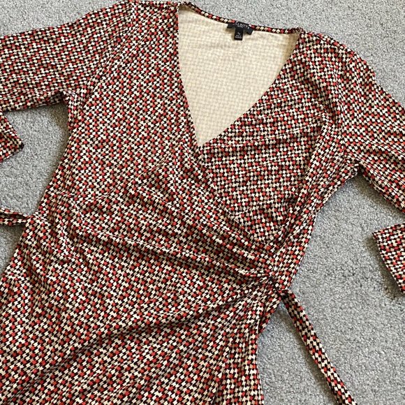 - Talbots Faux Wrap Dress in Beautiful Fall Colors Size SP        - P - Picture 5 of 8